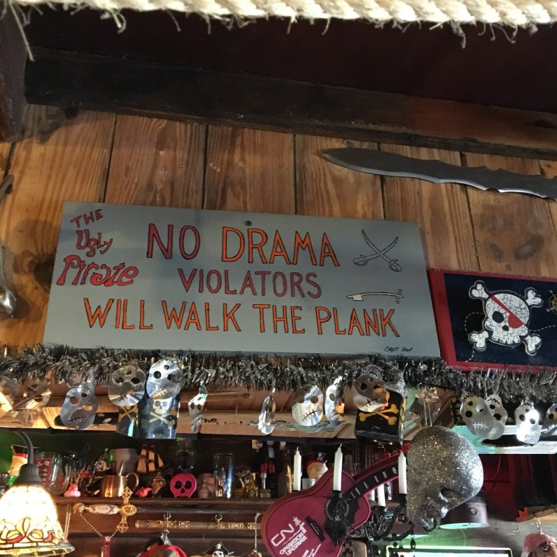 No Drama sign with pirate skull decor